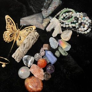Crystal, bracelets, sphere holder, sage